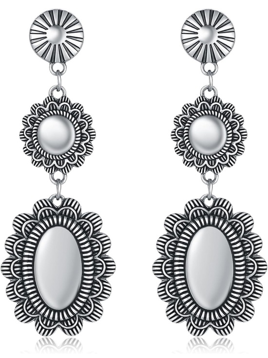 Anthropologie Jewelry - Anthropologie Silver Tiered Floral Medallion Drop Earrings